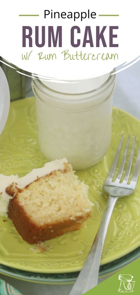 Quick and easy Pineapple Rum Cake with homemade buttercream frosting. A semi-homemade rum cake that starts with a boxed cake mix, filled with candied pineapple, and topped with a light, fluffy buttercream infused with a touch of rum. Rum Buttercream Frosting, Pineapple Rum Cake, Rum Buttercream, Homemade Rum, Fluffy Buttercream, Homemade Buttercream, Rum Cake Recipe, Candied Pineapple, Homemade Buttercream Frosting