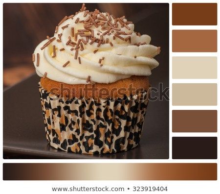 Cupcake With Cream And Sprinkles. Palette With Complimentary Colour Swatches. Illuminate Candle, Heirloom Carrots, Cupcake Cream, Yarn Color Combinations, Colour Swatches, Pintura Exterior, Colour Wheel, Brown Color Palette, Random Aesthetic