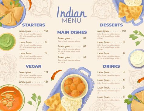 Indian Menu Design, Menu Ayam, Menu Design Layout, Watercolor Menu, Watercolor Indian, Healthy Restaurant Food, Wedding Food Menu, Restaurant Website Design, Menu Card Design