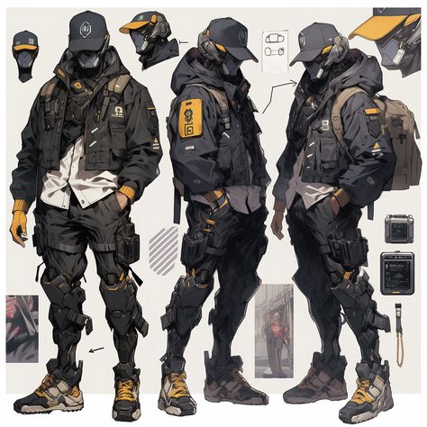 Character Design Techwear, Delivery Character Design, Cool Cyberpunk Outfits, Cyberpunk Art Character, Cyberpunk Character Art Design, Cyberpunk Dystopia Outfit, Cyberpunk Clothing Design, Anime Sci Fi Character Design, Techwear Character Design Male