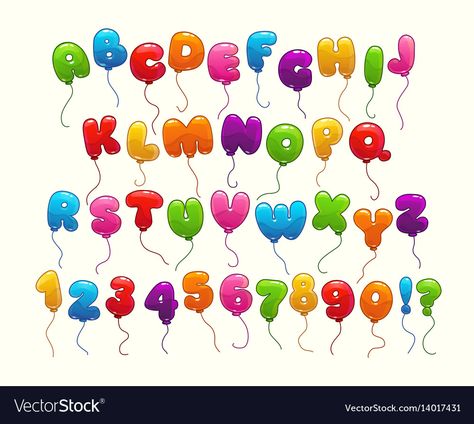 Funny balloon alphabet Royalty Free Vector Image Balloon Font Alphabet, Bunny Birthday Party Decorations, Cute Fonts Alphabet, Balloon Alphabet, Bubble Letters Alphabet, Alphabet Letters Images, Balloon Illustration, Kid Fonts, Murals For Kids