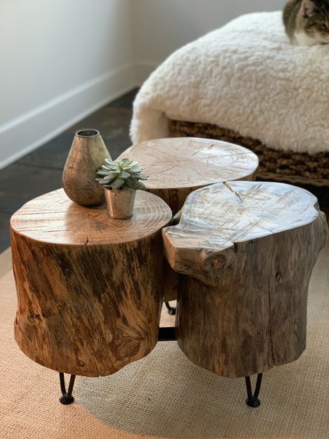 Log End Tables Tree Stumps Diy Wood, Wood Stump Table, Log Furniture Diy, Rustic Log Furniture, Wood Stumps, Log Furniture, Diy Holz, Wood Creations, Woodworking Projects Plans