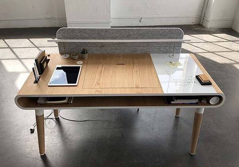 Köllen Eget Wooden Desk with LED Light, Wireless Charger, Magnetic Whiteboard and More Smart Table, Smart Desk, Diy Furniture Cheap, Diy Furniture Hacks, Diy Furniture Renovation, Magnetic White Board, Sit Stand Desk, Workspace Design, Smart Furniture