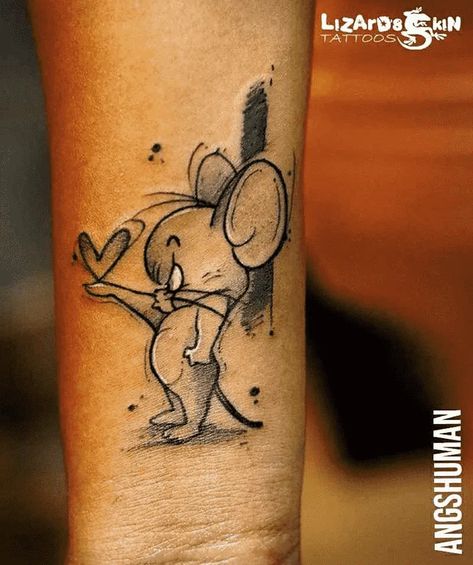 Tom and Jerry Tattoo Design Images (Tom and Jerry Ink Design Ideas) Tom Y Jerry Tattoo, Tom And Jerry Tattoo Design, Jerry Tattoo Design, Tom And Jerry Tattoo Ideas, Tom And Jerry Tattoo, Disney Couple Tattoos, Jerry Tattoo, Cuff Tattoo, Tom Et Jerry