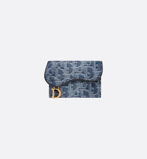 Saddle Bloom Card Holder Blue Denim Dior Oblique Jacquard | DIOR Dior Star, Dior Wallet, Dior Book Tote, Luxury Wallet, Star Shoes, Backpack Tote Bag, Fashion Jewelry Earrings, Silver Cufflinks, Bag Dress