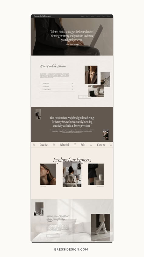 Modern Neutral Squarespace Website Template Design Social Media Management Website, Social Media Manager Template, Website Services Page Design, Web Design Agency Website, Square Space Website Design, Creative Agency Website Design, Website Template Aesthetic, Modern Website Design Layout, Website Menu Design