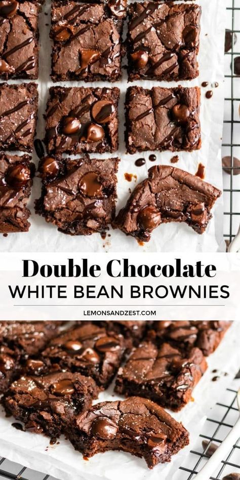 Double chocolate is always the answer when it comes to brownies! These Double Chocolate White Bean Brownies are so simple and packed with protein and the goodness of white beans. Toss everything in the food processor and bake, that's it! Baking With Beans, Desserts With Beans, White Bean Brownies, Bean Brownies Healthy, Brownies White Chocolate Chips, White Bean Blondies Vegan, Bean Blondies, Black Bean Brownies Chocolate Covered Katie, Photography Chocolate