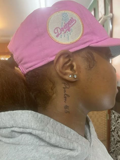 Bible Neck Tattoo, Pretty Neck Tattoos Women, Harmony Symbol, Small Neck Tattoos, Bible Tattoos, Girl Neck Tattoos, Side Neck Tattoo, Bible Verse Tattoos, Verse Tattoos