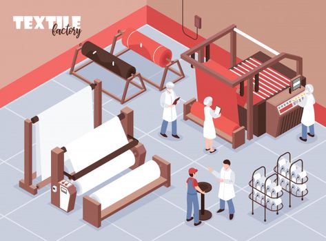 Textile Factory Architecture, Weaving Illustration, Factory Building Design, Industry Illustration, Factory Illustration, Arabic Clothing, Factory Architecture, 3d Isometric, Sewing Factory