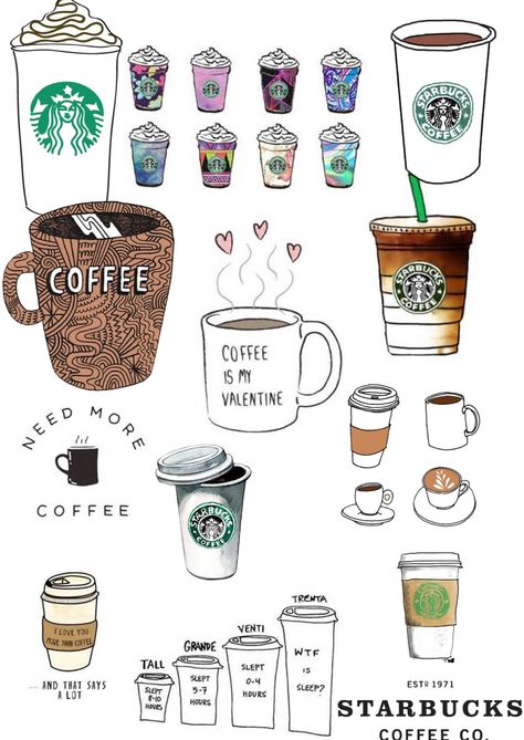 Edit made by http://instagram.com/iainamese Starbucks Drawing Easy, Fall Aesthetic App Icons, Starbucks Drawing, Starbucks Wallpaper, Coffee Doodle, Aesthetic App Icons, 귀여운 음식 그림, Coffee Wallpaper, Tumblr Stickers