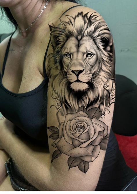 Surya Tattoo, Lion And Rose Tattoo, Lion Shoulder Tattoo, Cover Up Tattoos For Women, Mastectomy Tattoo, Animal Sleeve Tattoo, Lion Head Tattoos, Wing Tattoo Designs, Maori Tattoo Designs