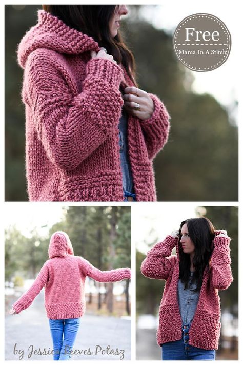 Tierra Stitchy Hoodie Cardigan Free Knitting Pattern Womens Sweater Knitting Patterns, Free Hoodie Knitting Patterns, Knitted Hoodie Pattern Free, Hooded Chunky Knit Cardigan For Winter, Super Chunky Knit Cardigan Pattern, Chunky Knit Cardigan Pattern Free, Hooded Chunky Knit Winter Cardigan, Free Knitting Patterns For Women Cardigan, Knit Hoodie Pattern