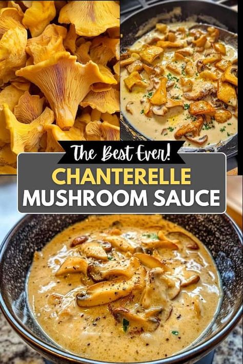 Transform your meals with this creamy Chanterelle Mushroom Sauce! This easy-to-make, beginner-friendly recipe brings out the rich, earthy flavors of chanterelles, perfect for pairing with pasta, vegan dishes, or a comforting vegetarian dinner. Elevate any meal with this quick, simple sauce that’s sure to impress! Ready in minutes and full of flavor. Save this for your next cooking inspiration! Chanterelle Mushroom Recipes, Chanterelle Recipes, Orange Bread Recipe, Mushroom Sauce Recipe, Mushroom Recipes Healthy, Homemade Sauce Recipes, Easy Main Dishes, Mushroom Recipe, Marinade Sauce