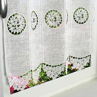 Classic Macrame Lace Cafe and Valance Curtain Macrame Valance, Tension Rod Curtains, Lace Bedspread, Curtain Trim, Sheer Linen Curtains, White Cafe, Cafe Curtain, Lace Curtain, Macrame Lace