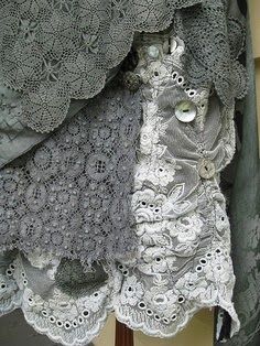 Grey Lace, Mode Boho, Crocheted Items, Crocheted Lace, Linens And Lace, 50 Shades Of Grey, Shades Of Gray, Antique Lace, Upcycle Clothes