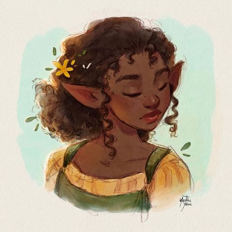 Yenthe Joline on Instagram: “I actually did some personal work last week which was a lot of fun. 🌿✨ • • • #characterportrait #artcommission #fairyart #fairycore…” Floral Dnd Character, Cottagecore Character Design, Dnd Character Design Female Elf, Cute Dnd Character, Plant Hairstyles, Druid Oc, Princess Andromeda, Dnd Halfling, Bard Dnd