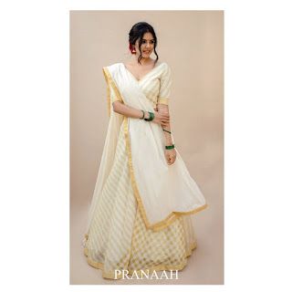 Kalyani Priyadarshan Onam Look, Onam Outfits Ideas, Kalyani Priyadarshan, Kerala Saree Blouse, Onam Outfits, Kerala Saree Blouse Designs, Long Skirt And Top, Cotton Lehenga, Lakme Fashion Week