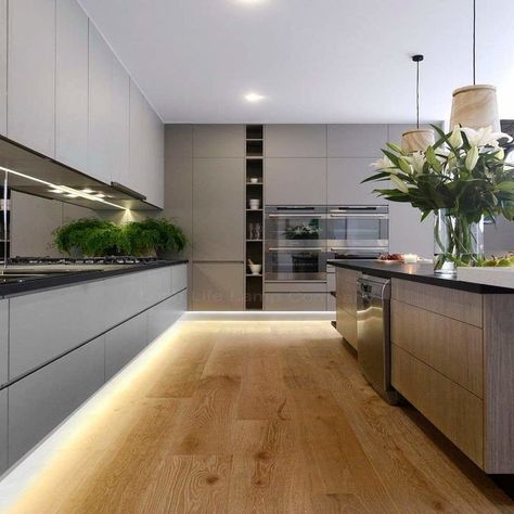 Desain Pantry, Kabinet Dapur, Best Kitchen Designs, Contemporary Kitchen Design, Wall Designs, Modern Kitchen Cabinets, Grey Kitchen Cabinets, Kitchen Floor Tile, Grey Kitchens