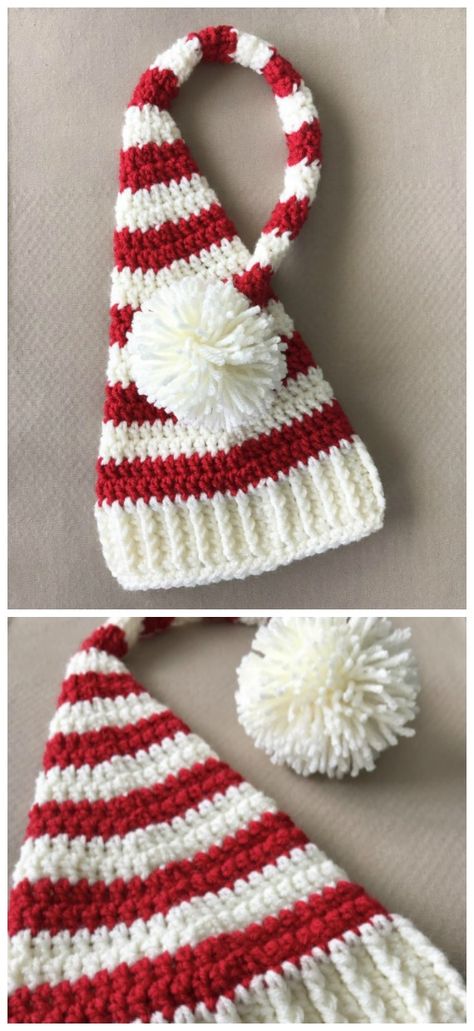 Crochet Pixie Elf Hat Pattern Free, Baby Elf Hats Free Crochet, Crocheted Elf Hat Pattern Free, Free Crochet Santa Hat Pattern, Free Crochet Pattern For Grinch Hat, Crochet Baby Elf Hat Free Pattern, Crocheted Santa Hat Free Pattern, Crochet Baby Christmas Hat Free Pattern, Free Crochet Elf Hat Pattern