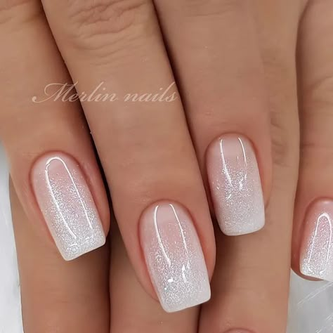 Wedding Day Nails Bride, French Tip Bride Nails, Wedding Nails Biab Design, Wedding Nails For Bride Ombre, Pearl White French Tip Nails, Short Bridal Nails Wedding, Simple Wedding Nails For Bride Short, Wedding Dip Nails For Bride, Soft French Tip Nails