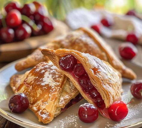 Easy Cherry Turnovers Recipe Easy Cherry Turnovers, Cherry Turnover, Cherry Turnovers, Turnover Recipes, Canning Cherry Pie Filling, Cherry Filling, Cherry Season, Puff Pastry Dough, Frozen Cherries