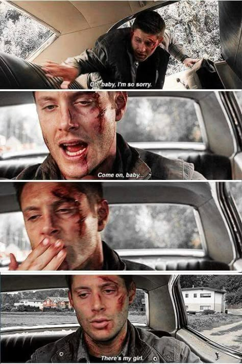 Dean and "Baby" Baby Supernatural, Impala Supernatural, Supernatural Men, Supernatural Baby, Impala 67, Spn Memes, Supernatural Gifs, Supernatural Wallpaper, Supernatural Destiel