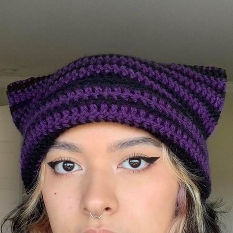 I might be biased but you should probably buy this on Depop 👍 https://depop.app.link/GcOrjR0mAnb Crochet Cat Ears Beanie, Cat Ear Beanie Crochet Pattern Free, Alt Crochet Ideas, Knitted Cat Hat, Crochet Cat Ear Hat, Cat Beanies, Cat Hat Crochet, Crochet Cat Ear Beanie, Crochet Cat Beanie