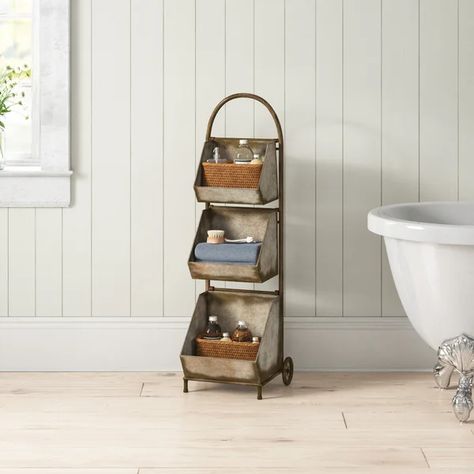 Birch Lane™ Severine Metal Freestanding Bathroom Shelves & Reviews | Wayfair Bathroom Shelf Cabinet, Primitive Bathrooms, French Country Bathroom, Vintage Laundry, Shabby Chic Bathroom, Linen Cabinet, Chic Bathrooms, Toilet Storage, Bathroom Shelf