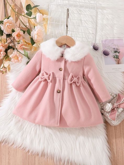 Baby Clothes Pink, Pink Winter Dresses, Toddler Winter Coat, Girls Coats, Baby Girl Clothes Winter, Kids Winter Fashion, Winter Baby Clothes, Baby Dress Design, Baby Coat