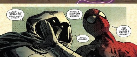 Moonknight and Spider-Man °° Moon Knight Comics, Marvel Moon Knight, Marvel Entertainment, Moon Knight, Comic Panels, Marvel Funny, Marvel Memes, Comic Character, Marvel Characters