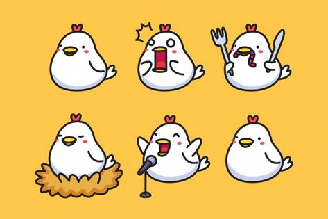 Cute cartoon chicken set | Premium Vector #Freepik #vector #baby #character #cartoon #animal Chicken Character Design, Simple Chicken Drawing, Draw A Chicken, Rooster Illustration, Farm Cartoon, Chicken Vector, Rooster Logo, Chicken Drawing, Chicken Logo