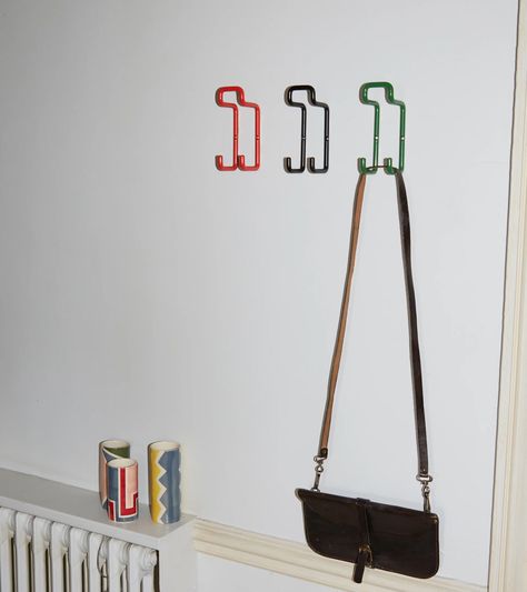 Coat hook red metal - Muri - The Socialite Family Coat Hooks Hallway, Pale Yellow Walls, Geometric Coat, School Coat, Wall Mounted Hooks, Socialite Family, Interior Design Boards, Bleu Pastel, Yellow Walls