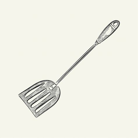 Spatula Tattoo, Spatula Drawing, Kitchen Tools Illustration, Pancake Drawing, Carving Forks, Illustration Kitchen, Kitchen Objects, Baking Logo, Kitchen Drawing