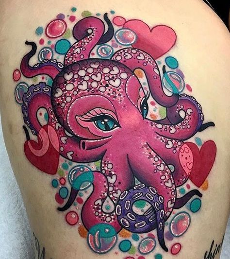 octopus tattoo Octopus Chest Tattoo, Female Octopus, Cute Octopus Tattoo, Chest Tattoo Girl, Kraken Tattoo, Octopus Tattoo Design, Octopus Tattoos, Kawaii Tattoo, Octopus Tattoo