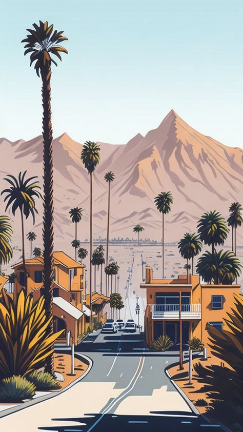 California Illustration Graphics, Retro California Aesthetic, Florida Illustration, Moody Illustration, California Collage, California Illustration, Palm Tree Illustration, Palm Tree Drawing, California Palm Trees