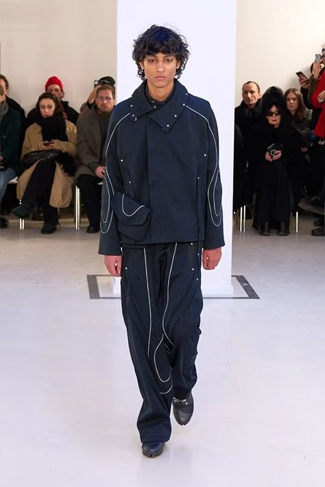 Kiko Kostadinov Fall/Winter 2024 at Paris Fashion Week | Hypebeast Menswear Design, 2024 Menswear, His Clothes, Kiko Kostadinov, Guys Fashion, Menswear Runway, Soft Tailoring, Mens Outfit Inspiration, Black Denim Jacket