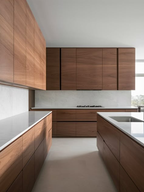 Modern Wood Kitchen Cabinet, Mocha Kitchen Cabinets Ideas, Walnut Flat Panel Kitchen Cabinets, Kitchen Design Wooden Cabinets, Modern Wooden Kitchen Cabinets, Kitchen Design Wood Cabinets, Modern Wood Cabinets, Walnut Kitchen Cabinets Modern, White And Walnut Kitchen