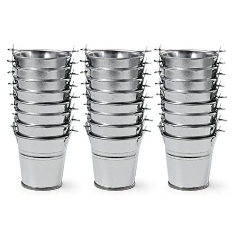 TAKMA 2.1Inch Galvanized Mini Tin Buckets – 24Pcs Silver Metal Buckets with Handle Best for Party Favors, Bridal Shower and Craft Projects (2.1", Silver) Tin Buckets, Metal Buckets, Garden Succulents, Galvanized Iron, Vase Crafts, Metal Bucket, Tin Metal, Christmas Party Favors, Food Storage Containers Organization