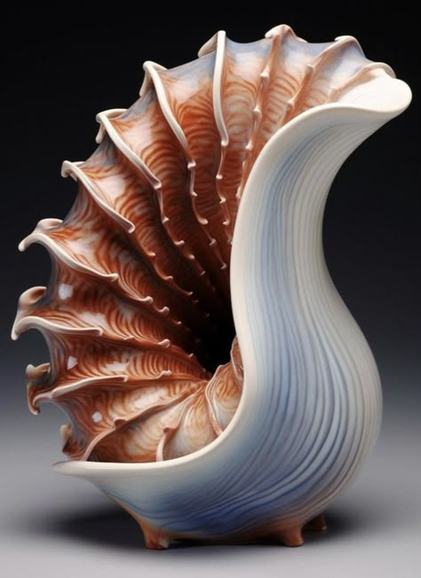 Sea Shell Reference, Sea Shell Pottery, Coral Mirror, Organic Cafe, Shell Sculpture, Coffee Shop Branding, Spiral Shell, Dragon Crafts, Parametric Architecture