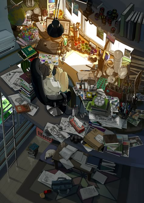 Amazing messy room - Imgur Messy Room, Desk, Books, Anime