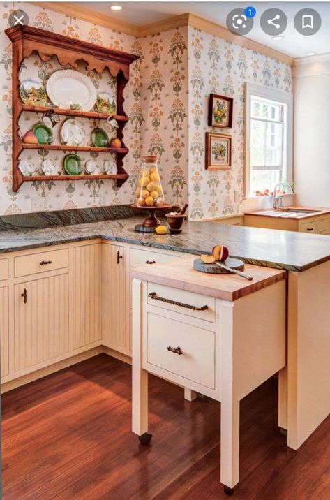 Modern Retro Kitchen, French Farmhouse Kitchen, Rolling Kitchen Island, Brick Kitchen, Block Island, Island Kitchen, Farmhouse Style Kitchen, Kitchen Redo, Kitchen Remodel Idea