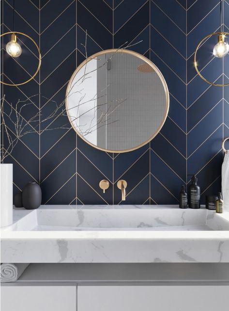 Modern Marble Bathroom, Blue Tile Wall, Bad Inspiration, Bathroom Wall Tile, Dream Bathrooms, Blue Bathroom, Marble Bathroom, Bathroom Renos, House Bathroom