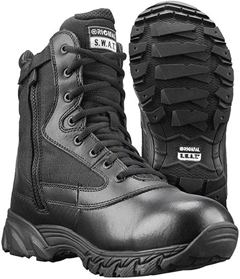 Original S.W.A.T. Chase 9” Waterproof Side Zip Tactical Boot - Black Military Tactical Boots, Tactical Clothing, Safety Gear, Tactical Boots, Military Boots, Safety Boots, Military Police, Mens Pants Fashion, Men Style Tips