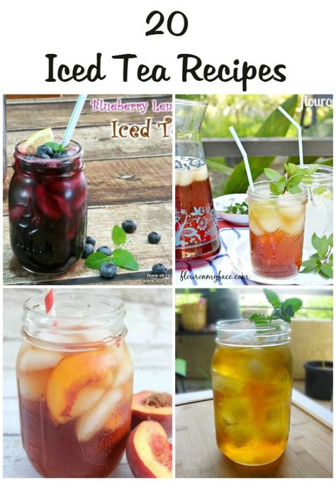 20 Iced Tea Recipes - Flour On My Face Diy Ice Tea Recipes, Infused Tea Recipes, Healthy Iced Tea Recipes, Flavored Tea Recipes, Fruit Tea Recipes, Healthy Iced Tea, Tea Infusion Recipes, Healthy Teas Recipes, Summer Iced Tea