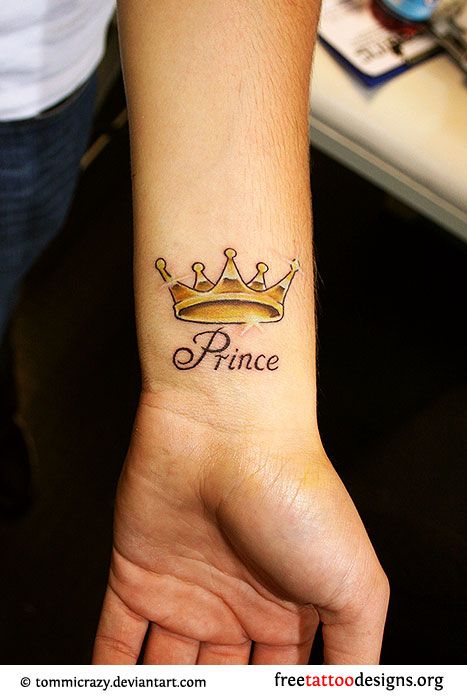 . Crown Tattoo On Wrist, Name Tattoos For Girls, Couple Tattoo Quotes, Prince Tattoo, Crown Tattoos, Wrist Tattoos Girls, Side Wrist Tattoos, Prince Tattoos, Simple Tattoos For Women