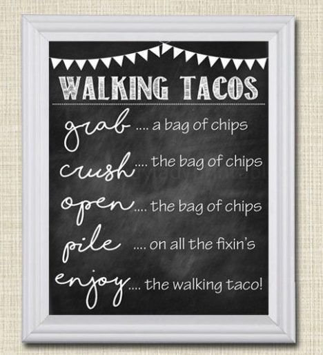 DIY a walking taco bar for your wedding | 65 DIY Wedding Food Bar Ideas | The Wedding Shoppe | Tiny Lady Printables Wedding Food Trucks, Diy Taco Bar, Walking Taco Bar, Taco Bar Wedding, Wedding Food Bars, Walking Taco, Diy Wedding Food, Food Truck Wedding, Walking Tacos