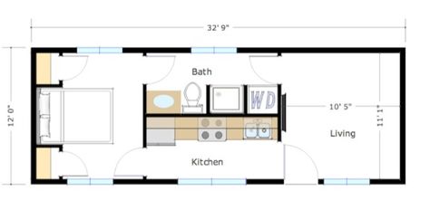 Prefect floor plan. 12x22 Tiny House, Shipping Container Studio Floor Plans, Japanese Tiny House Design Floor Plans, Studio Unit Floor Plan, Studio Type Floor Plan, 12x40 Floor Plan Layout Cabin, Small House Kits, Small Floor Plans, Tiny House Kitchen