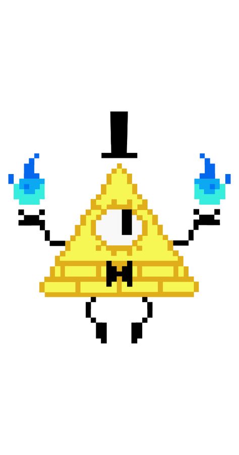 Pixel sticker with the main villain named Bill Cipher of the Gravity Falls cartoon.. #yellow #cartoon #Gravityfalls #Pixel #BillCipher Minecraft Gravity Falls, Gravity Falls Pixel Art Grid, Gravity Falls Wallpaper Bill Cipher, Bill Cipher Pixel Art, Bill Cipher Papercraft, Gravity Falls Minecraft, Pixel Art Cartoon Characters, Gravity Falls Perler Beads, Bill Cipher Statue