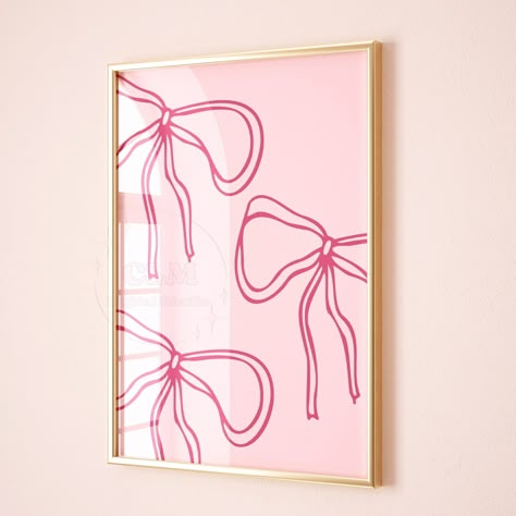 "❤ PRODUCT DESCRIPTION❤  This Coquette Pink Bow  Wall Art is a great addition to any apartment, dorm or office. Add a bit of trendy flair to whatever room you need to brighten up!  ◈CLM Digital Studio offers a wide variety of printable wall art in a variety of different styles and genres. I am sure you can find something that suites what you are needing to fill that spot in your home, office, or classroom. ◈Our full collection can be found here: https://CLMDigitalStudio.etsy.com This product is a digital download, which makes it both affordable and instantly delivered! No need to wait for shipping in order to enjoy your purchase. Being an instant download allows you to both print and hang this poster the exact same day. Printing can be done at home or at a local print shop. ❤  PLEASE NOTE Trendy Wall Decor Bedroom, Girly Bedroom Wall Decor, Pink Girly Things Bedrooms, Dorm Room Paintings Diy, Coquette Wall Art Prints, Pink Dorm Wall Art, Wall Decor For Dorm Rooms, Prints For Dorm Room, Dorm Room Prints Wall Art