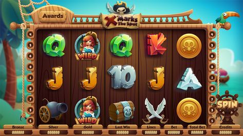 Slot machine design in a pirate theme for desktop slots. We had an aim of creating the new look... Jack O'connell, Peter O'toole, X Marks The Spot, Pirate Games, Game Gui, Slot Machine Party, Pinup Art, Casino Slot Games, Game Interface